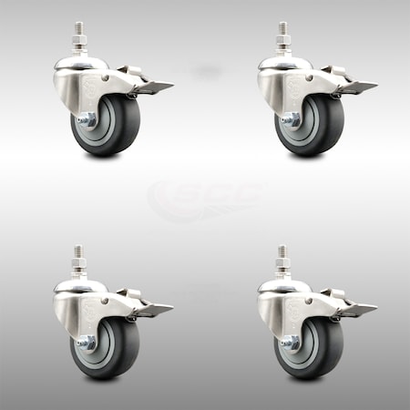 Service Caster 3.5 Inch 316SS Thermoplastic Rubber Swivel 1/2 Inch Stem Caster Set Lock Brake SCC SCC-SS316TSTTL20S3514-TPRB-121315-4